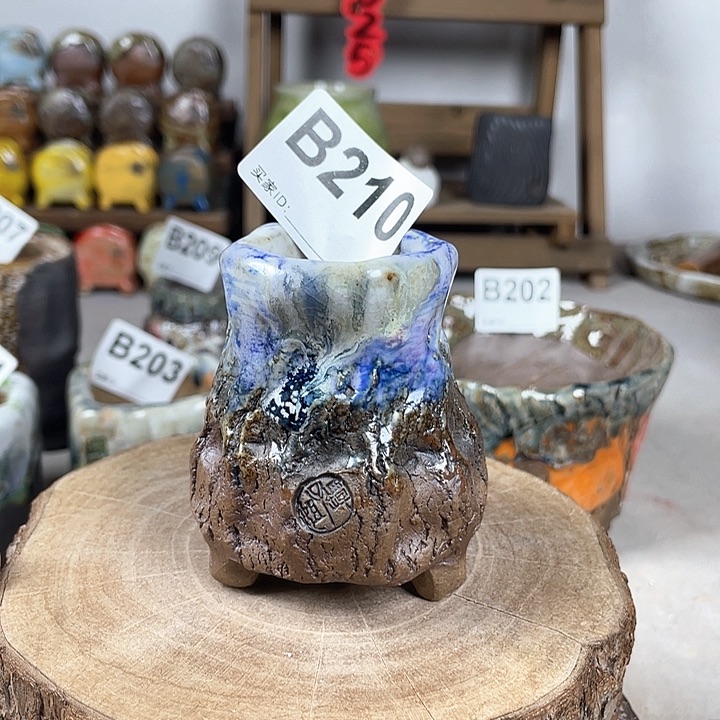 紫砂花盆孤品不规则 油画山石小地雷 内口4