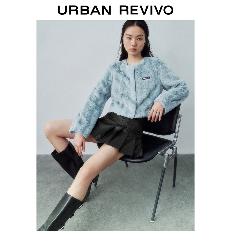 【HOT】UR2025冬季新款女装休闲贴标毛绒短款外套UYY150042