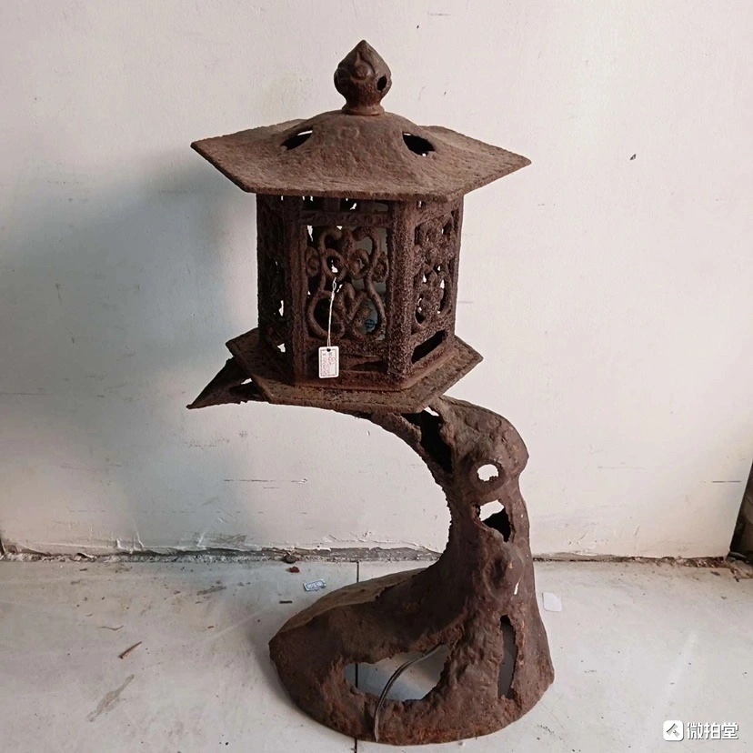 163-28博26铁制雪见灯摆件礼品茶周边锈迹