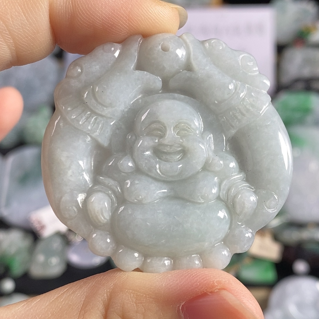 翡翠未镶嵌颈饰龙珠佛