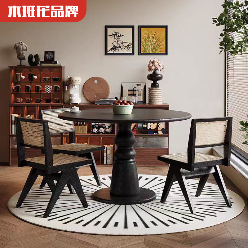 木班花中古风实木餐桌椅子家用小户型轻奢简约高级感法式复古