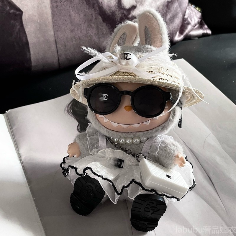 labubu17cm挂件娃衣 香奶奶白纱裙装6件套