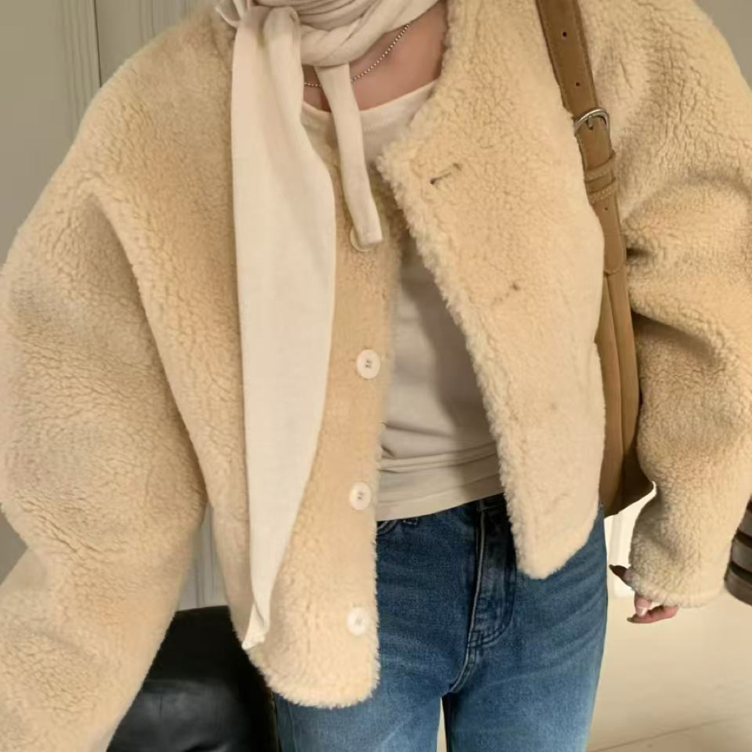 No退No换东大门女装2025小个子短款加厚毛绒外套女apm place310