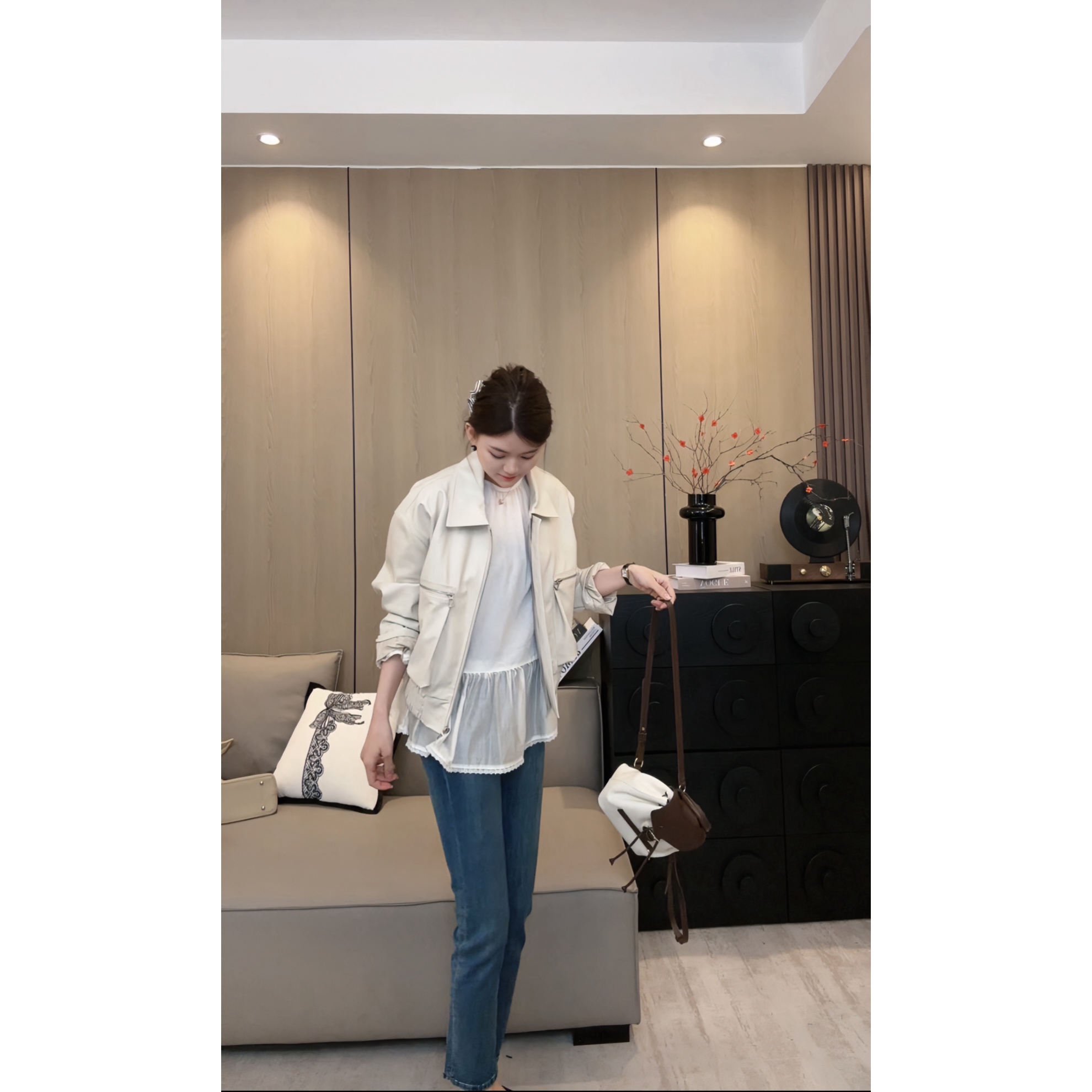 ANNA ISDOU 高蛋白PU皮宽松休闲百搭皮衣D2530