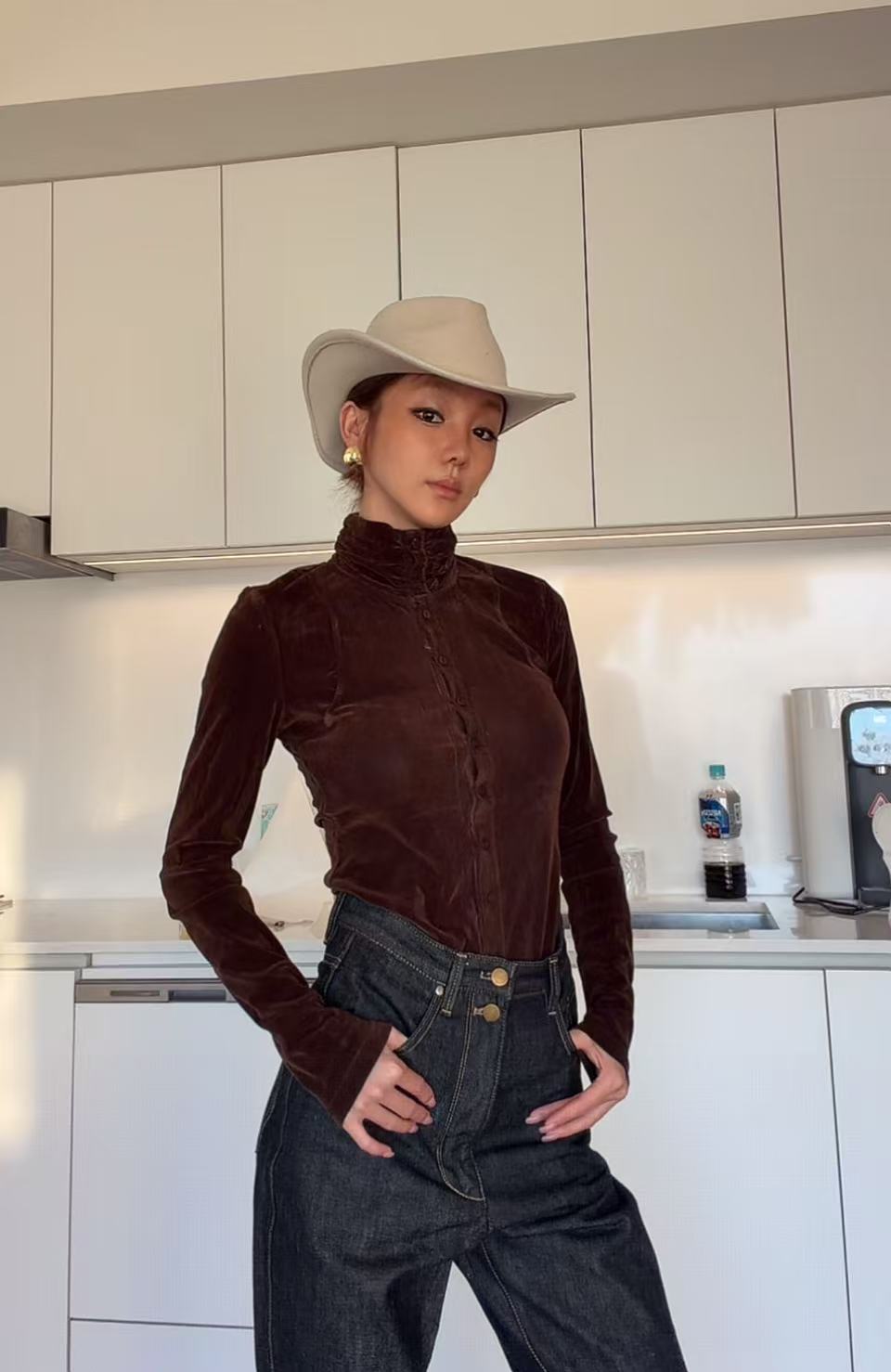 一排扣丝绒高领修身外穿打底衫88662