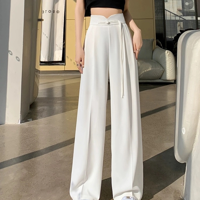 2406盘扣高腰西装裤夏季新款显瘦气质薄款宽松垂感阔腿裤