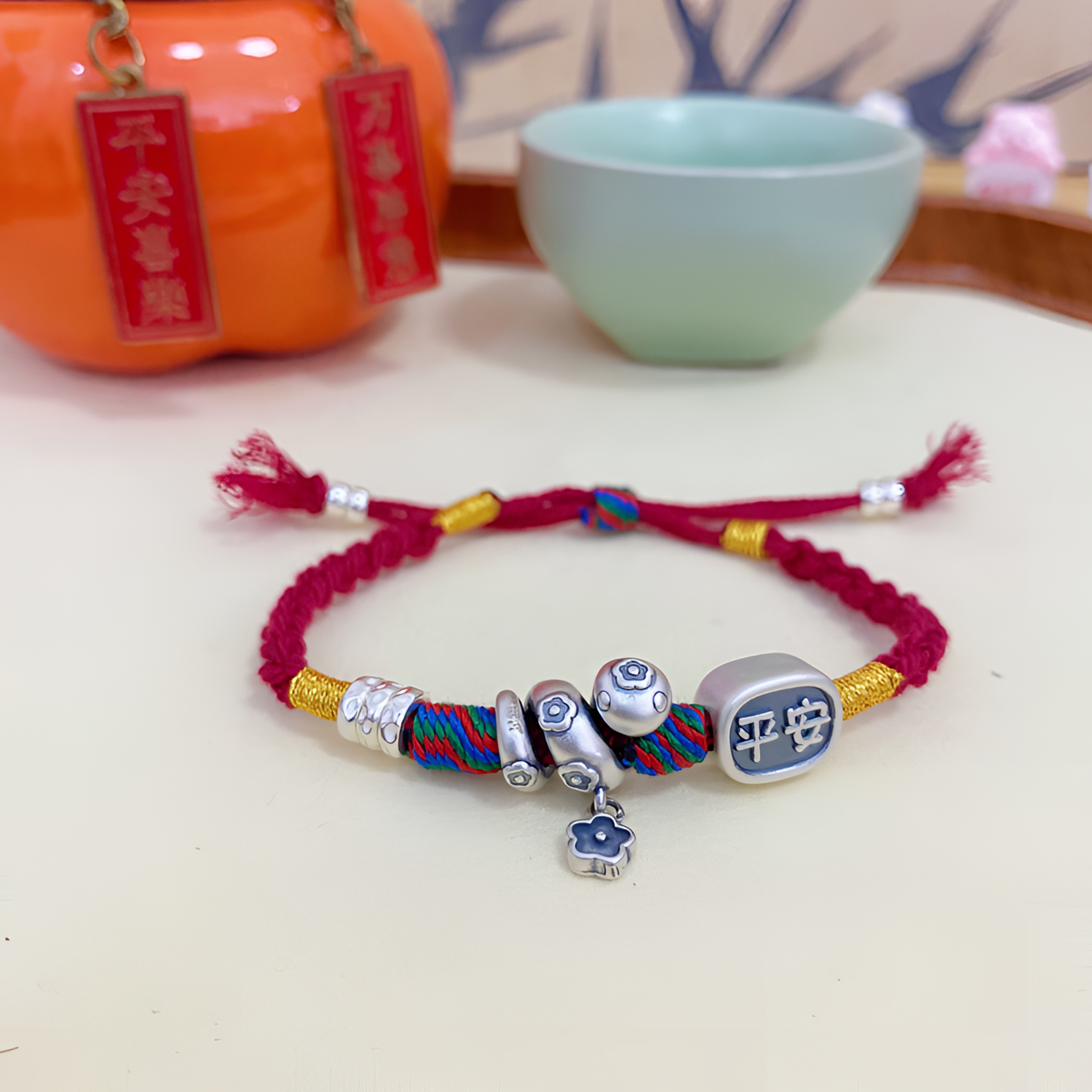 足银手链 足银手链 （壹家银店）卷卷蛇手链平安红绳纯手工五彩