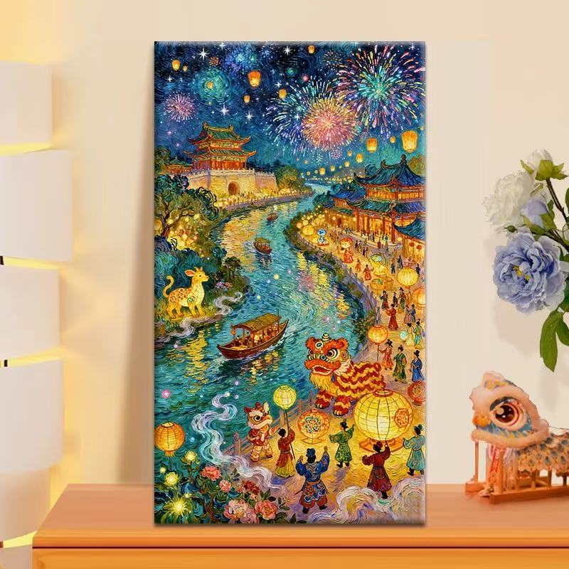 烟火古城|数字油画diy真心遮盖六代颜料填色涂色手绘礼物油彩装饰