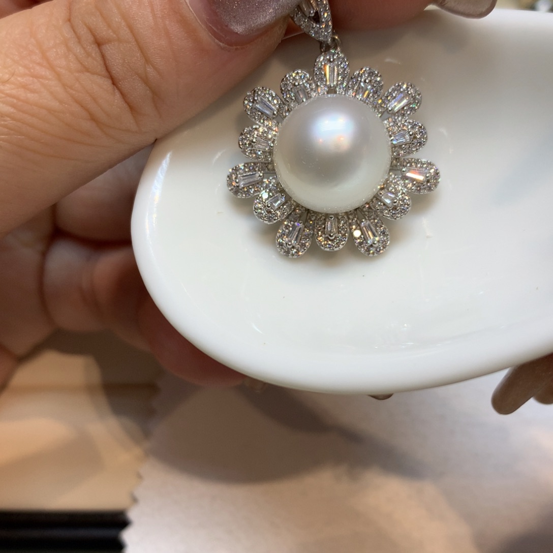 海水珍珠银S925镶嵌颈饰