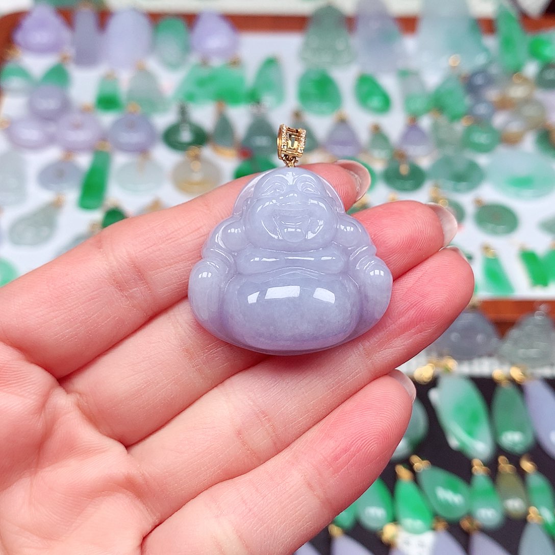 翡翠颈饰18K金镶嵌天然翡翠A货