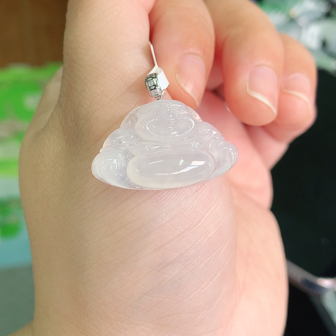 翡翠颈饰18K金镶嵌冰胶佛公