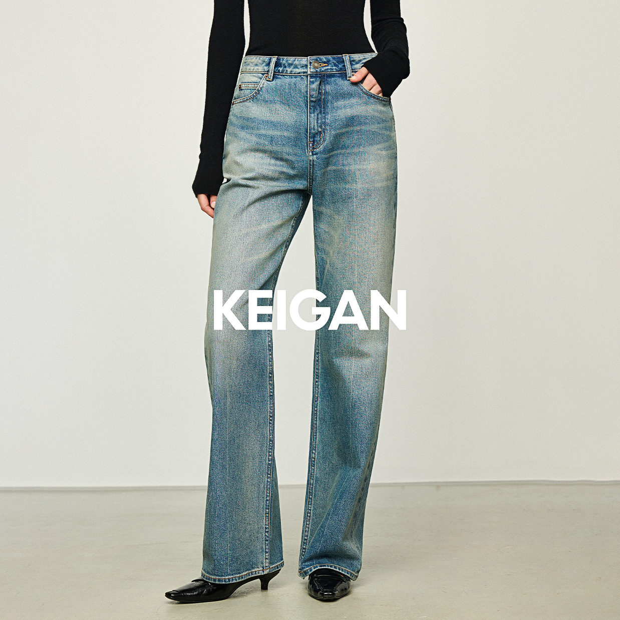KEIGAN/开间金标/日本冈山微弹摩登显瘦直腿挺缝线直筒烟管牛仔裤