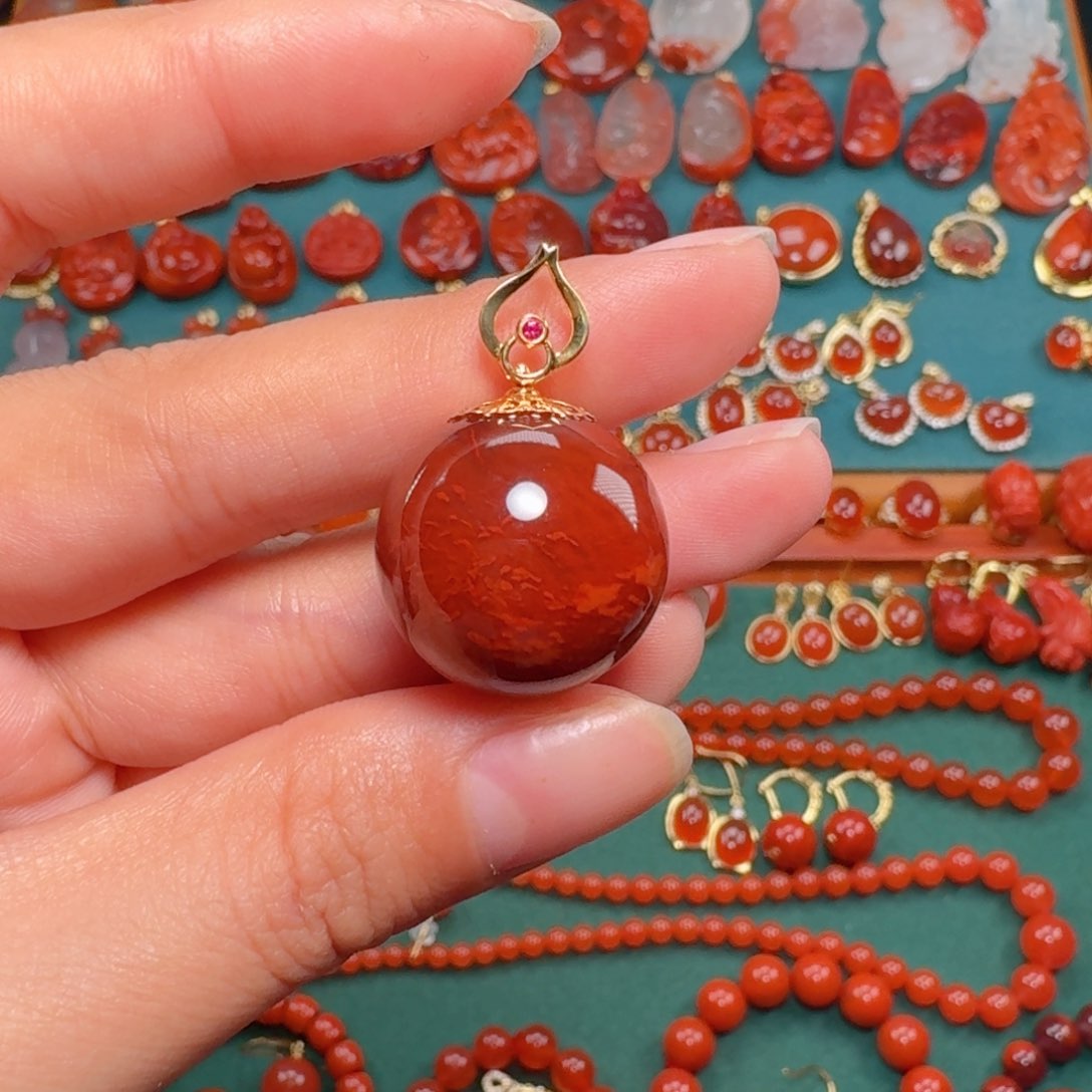 南红玛瑙南红18K金镶嵌