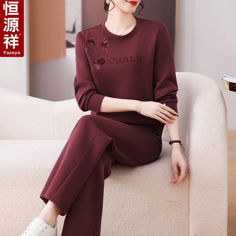 恒源祥彩羊妈妈春装运动套装洋气中老年女春秋休闲卫衣两件套新款