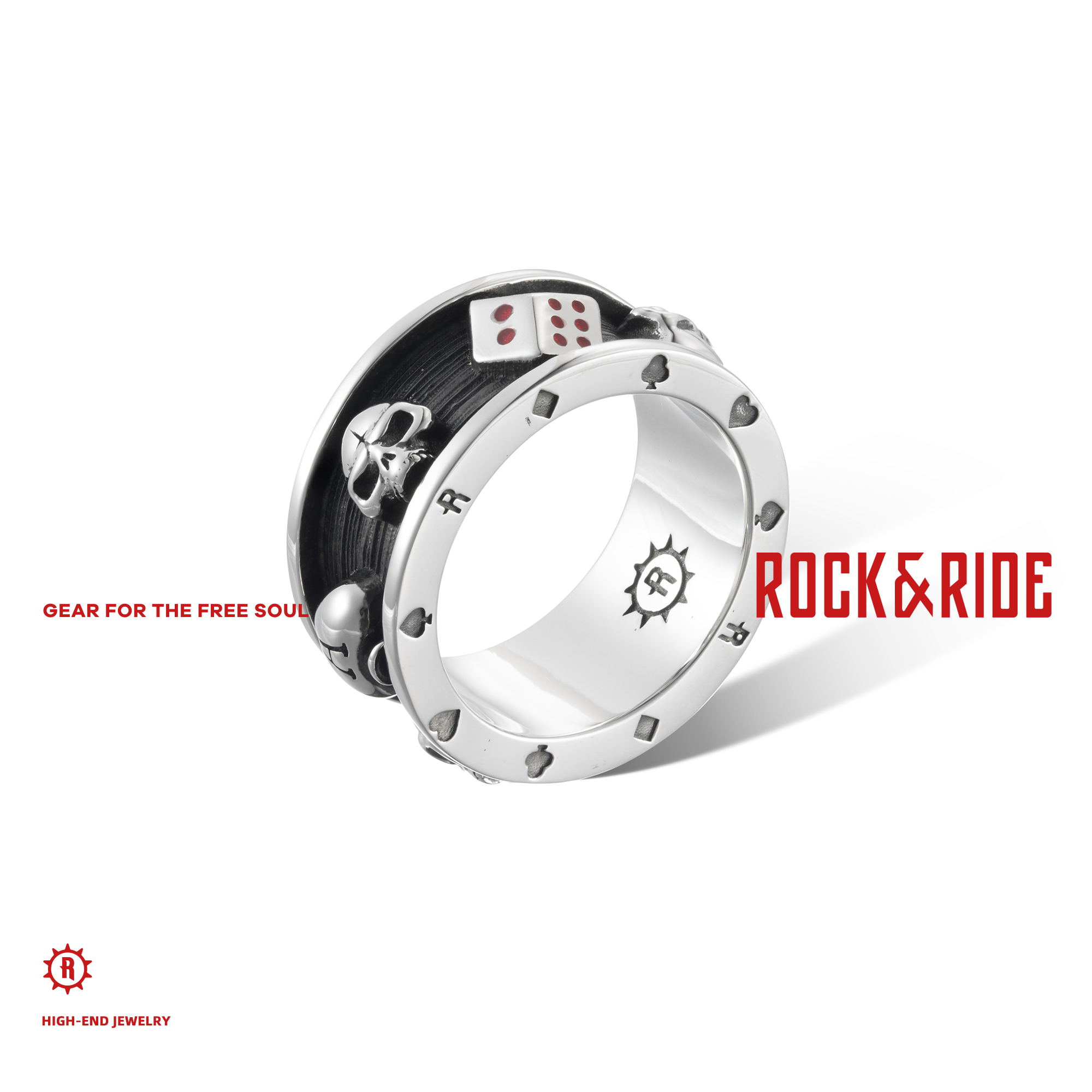 ROCK&RIDE 925银戒指 Poker系列 扑克戒指 手工银饰男复古设计感