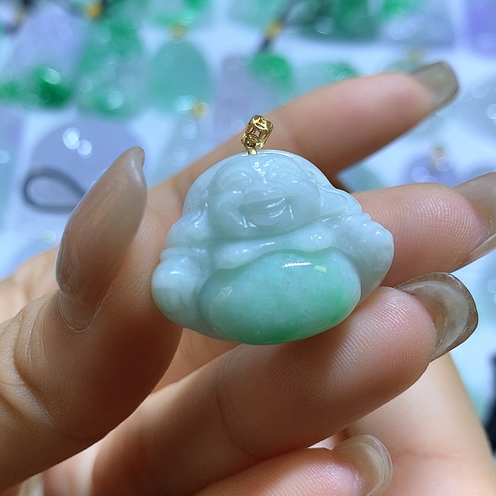 翡翠18K金镶嵌颈饰天然翡翠A货吊坠