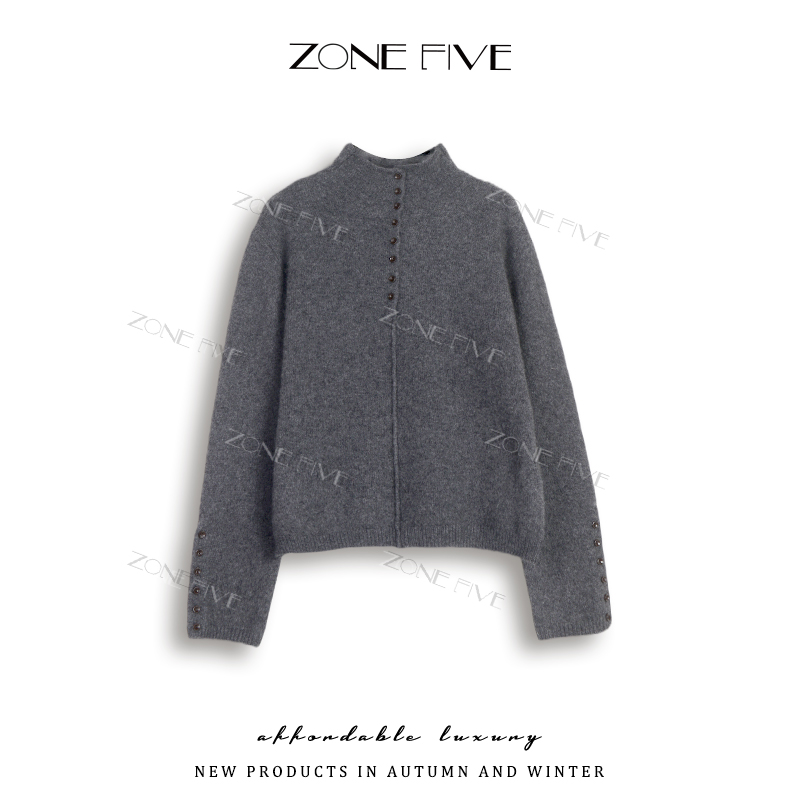 【zonefive】厚款时尚冬季潮牌女装针织衫开衫上衣半高领韩版秋冬