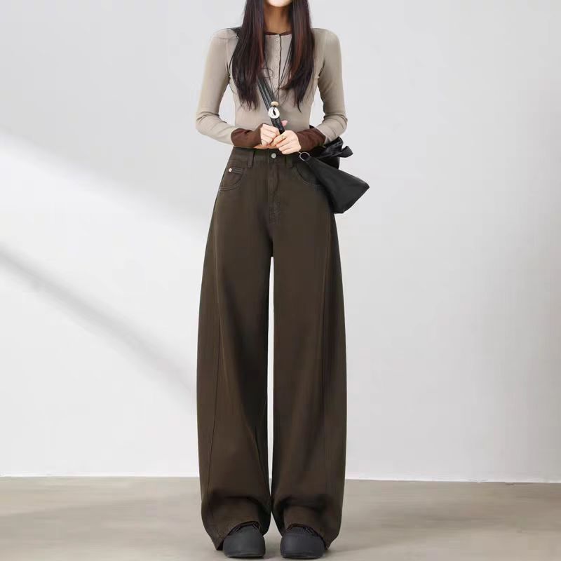 【沐禾】2025阔腿裤秋冬水洗女高腰牛仔裤宽松休闲 裤长103 MG98389