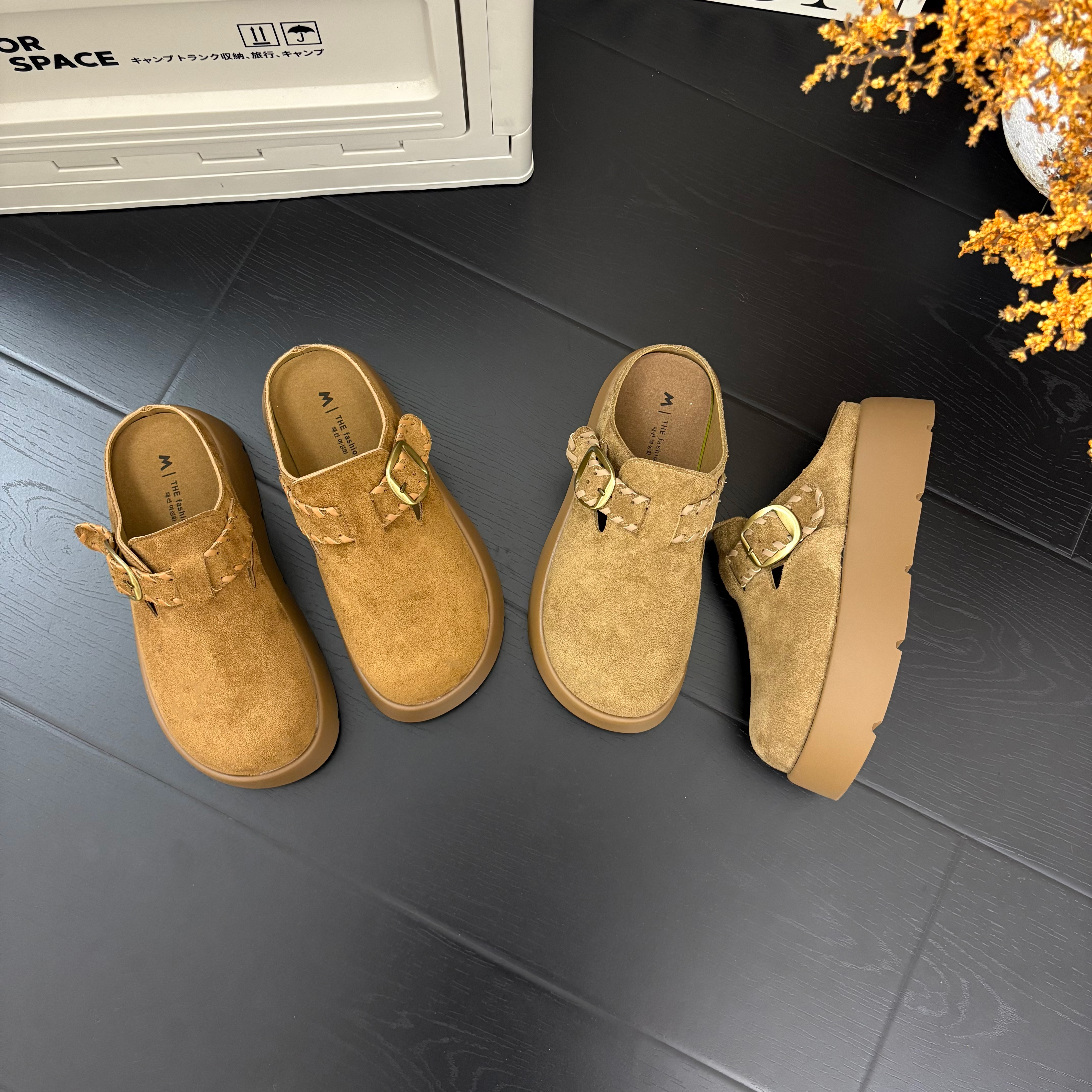 【三喜】‘5cm!!编织’厚底显瘦舒适秋季软底包头拖鞋防滑勃肯拖鞋女