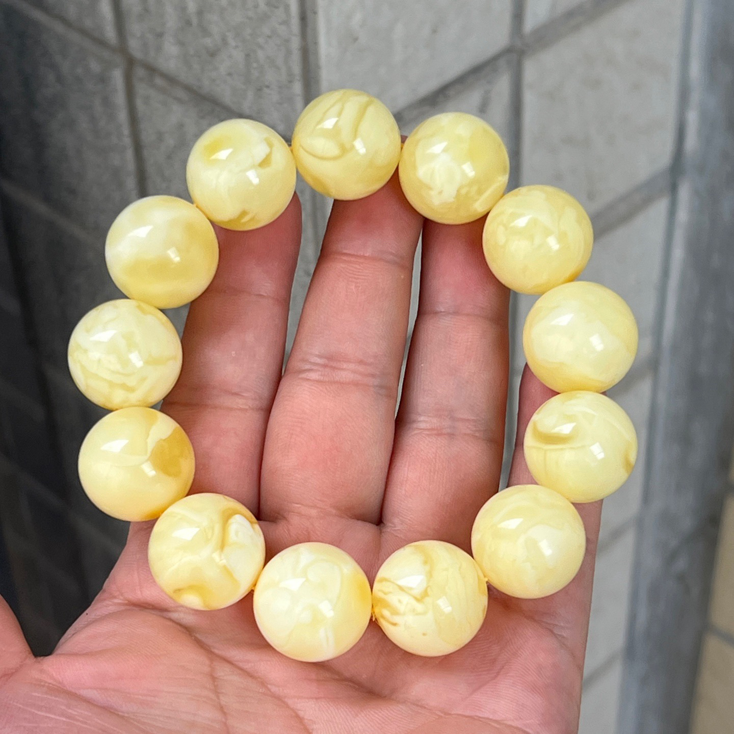 45.26 18mm天然精选满蜡白妖花蜜蜡圆珠单圈手串时尚