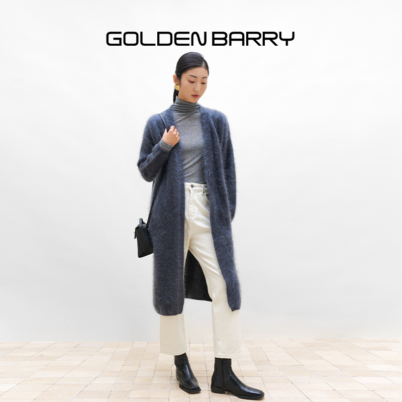 GOLDENBARRY|503139高腰弹力设计师水洗休闲百搭磨毛直筒牛仔裤