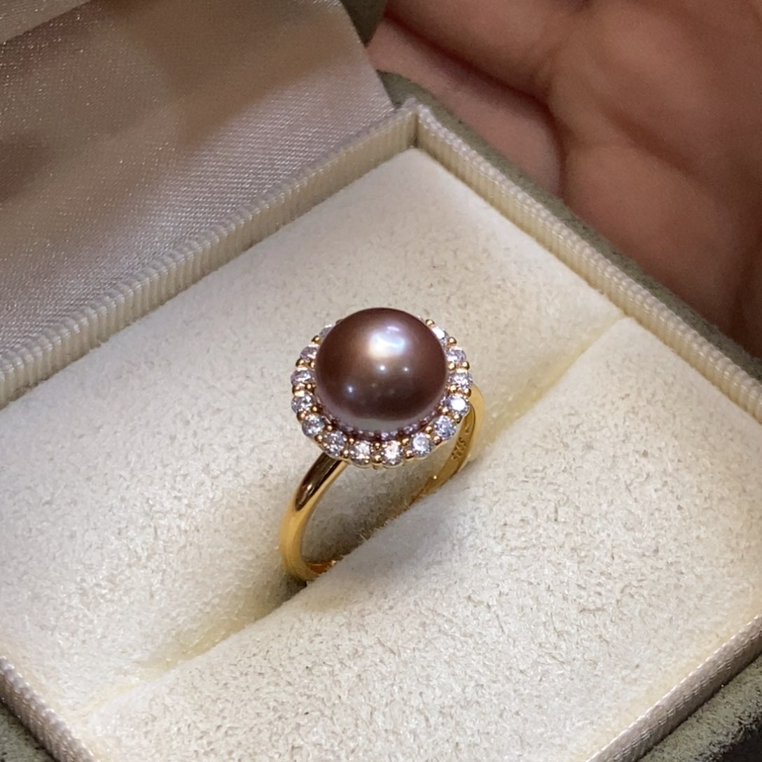 淡水珍珠戒指银S925镀金镶嵌微瑕