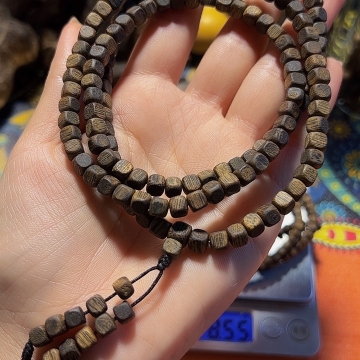 沉香木手串绿棋楠张勺子方糖多圈手串