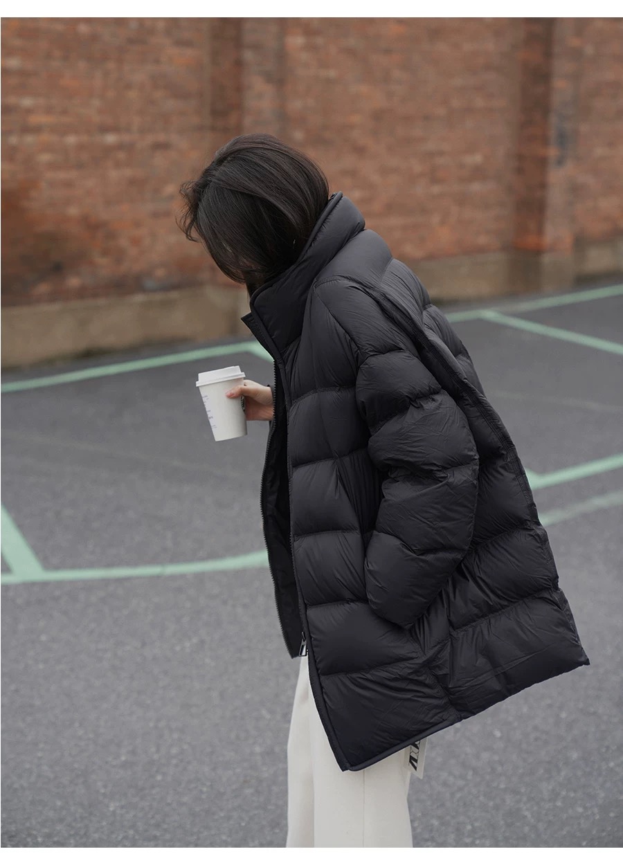 纯色中长款立领羽绒服休闲百搭秋冬季时尚韩版气质宽松保暖外套