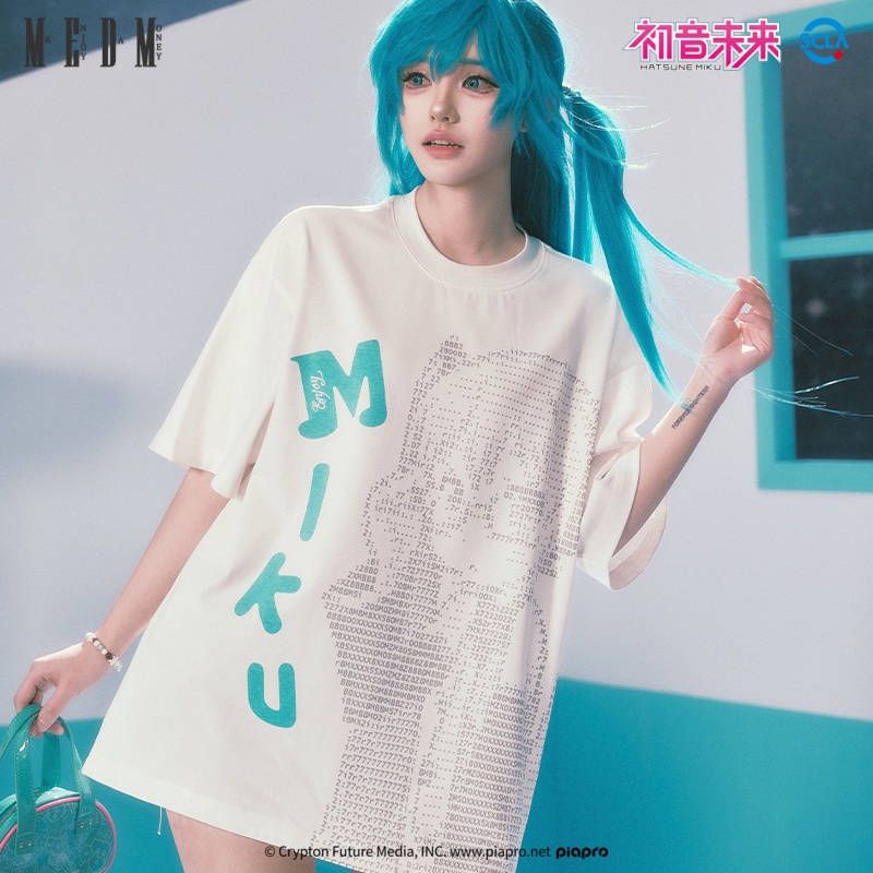 MEDMx初音未来电子歌手代码短袖T恤情侣款夏季潮牌宽松休闲五分袖