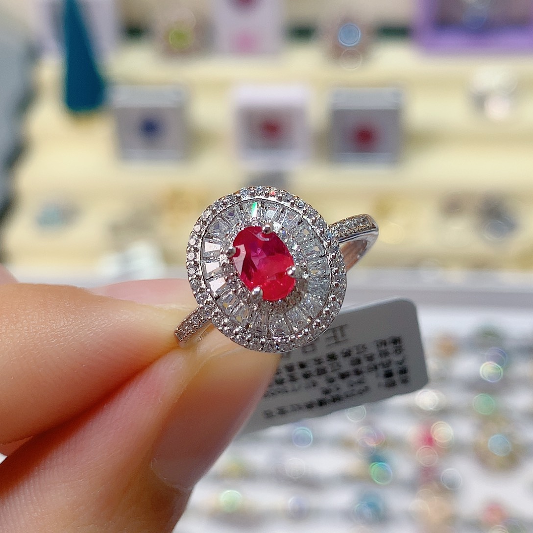 戒指银S925镶嵌红宝石