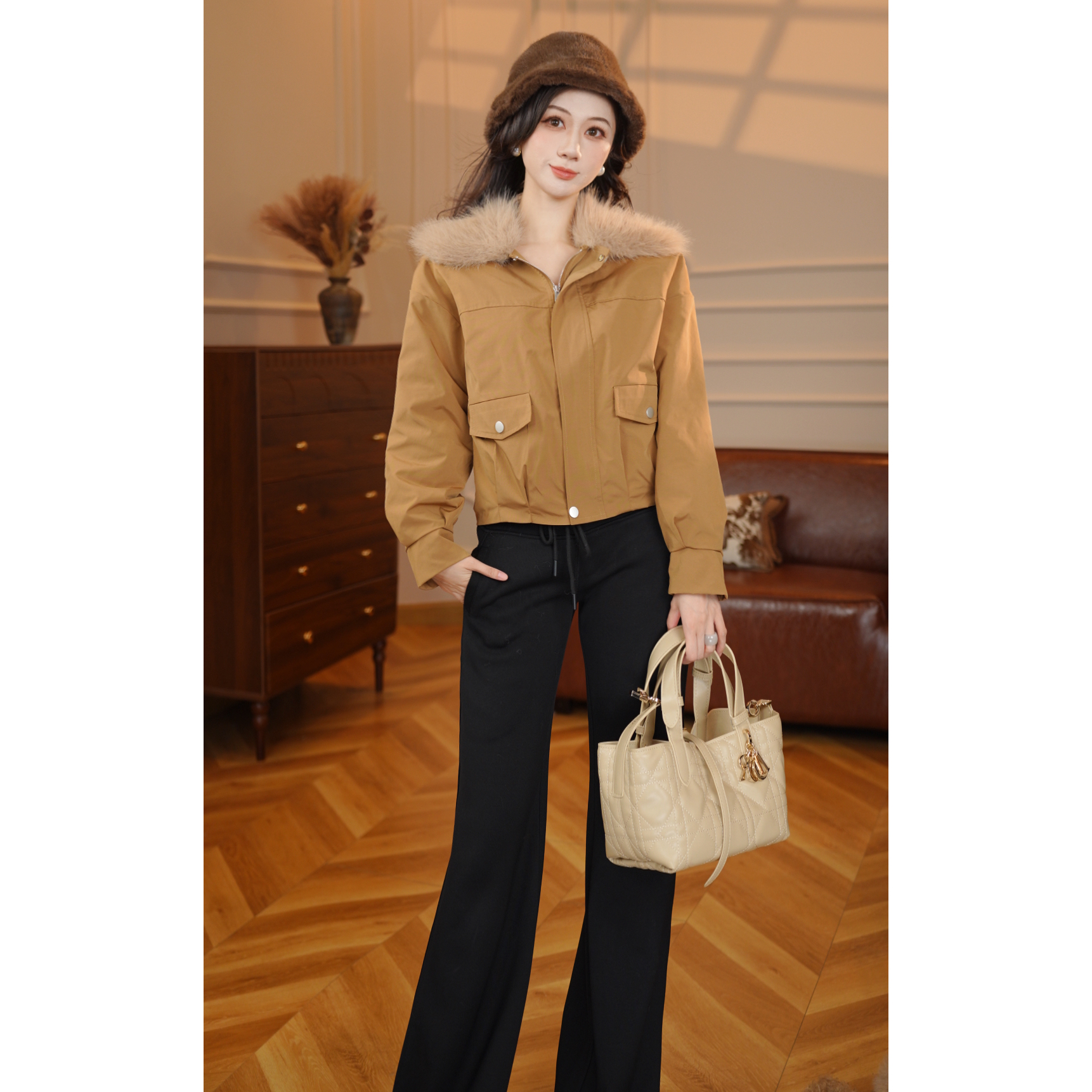 【张小小】【加绒加厚】夹克大衣2025冬新款韩版外套女D4389