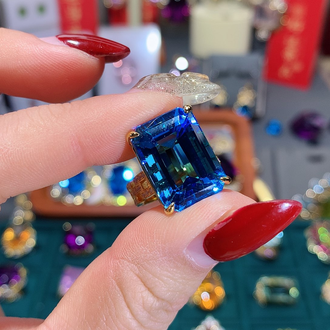 托帕石戒指银S925镶嵌戒指
