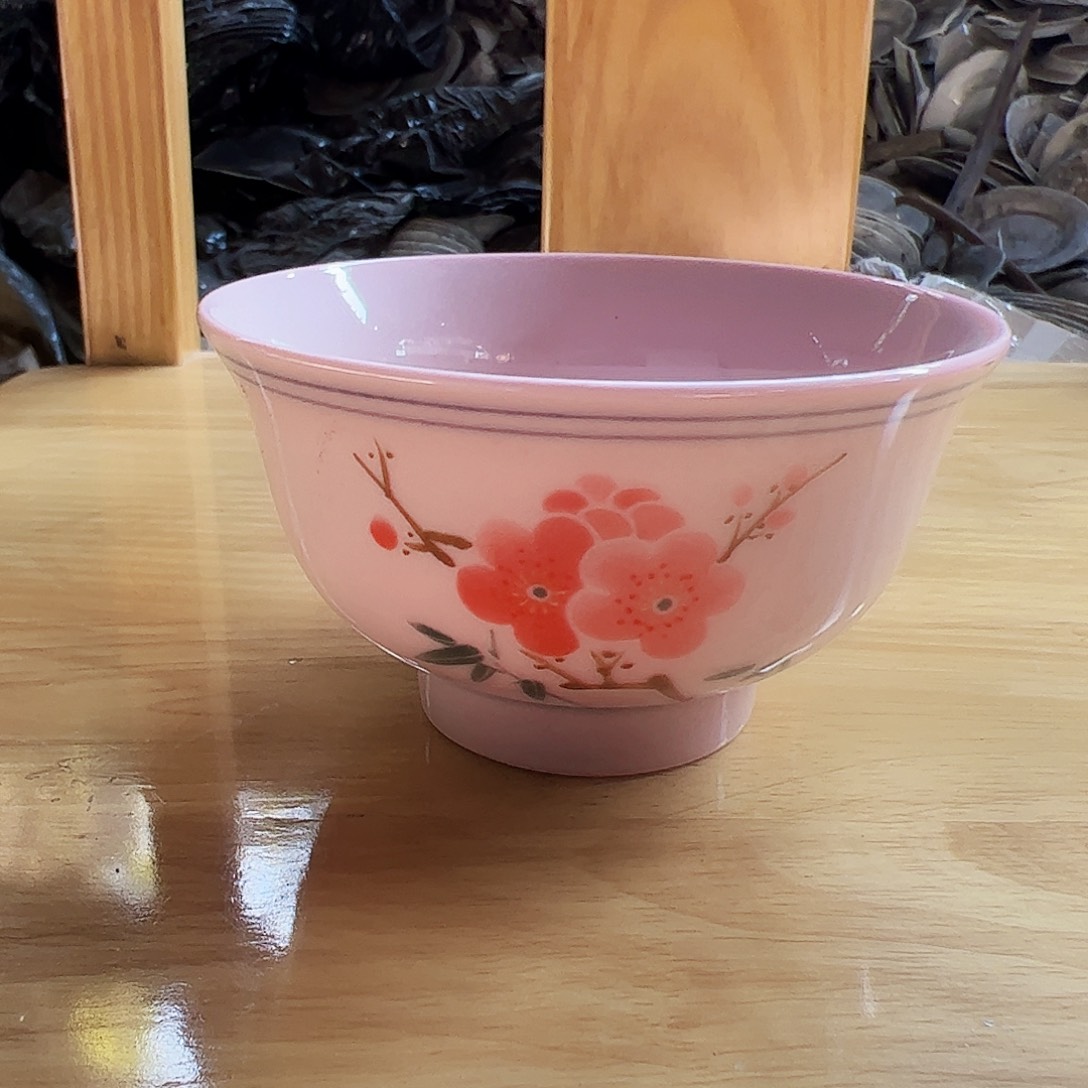 摆件瓷景德镇陶瓷红嘻嘻桃花碗