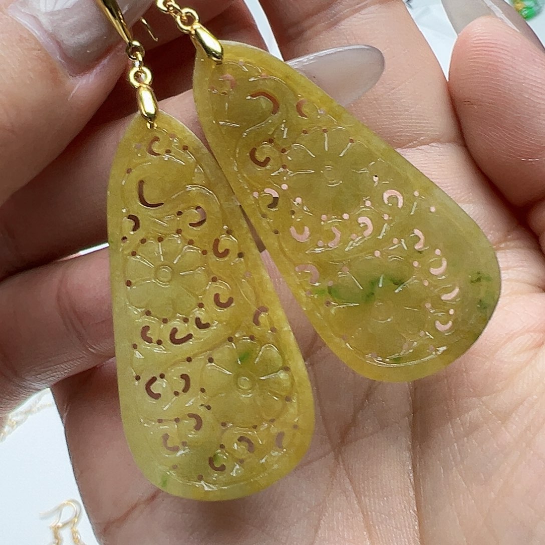 翡翠耳饰银S925镶嵌天然缅甸A货翡翠