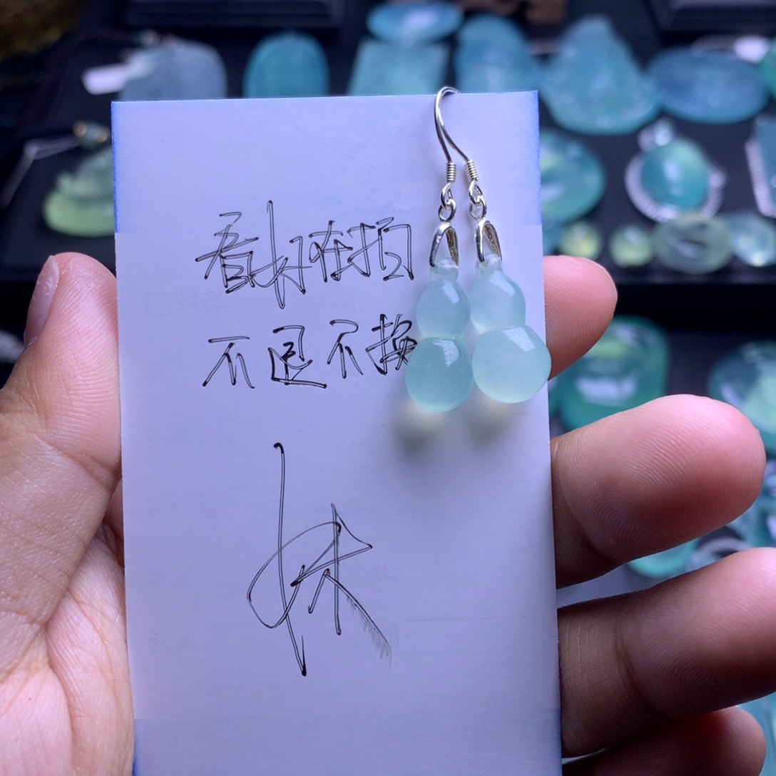 蛇纹石玉耳钩银S925镶嵌