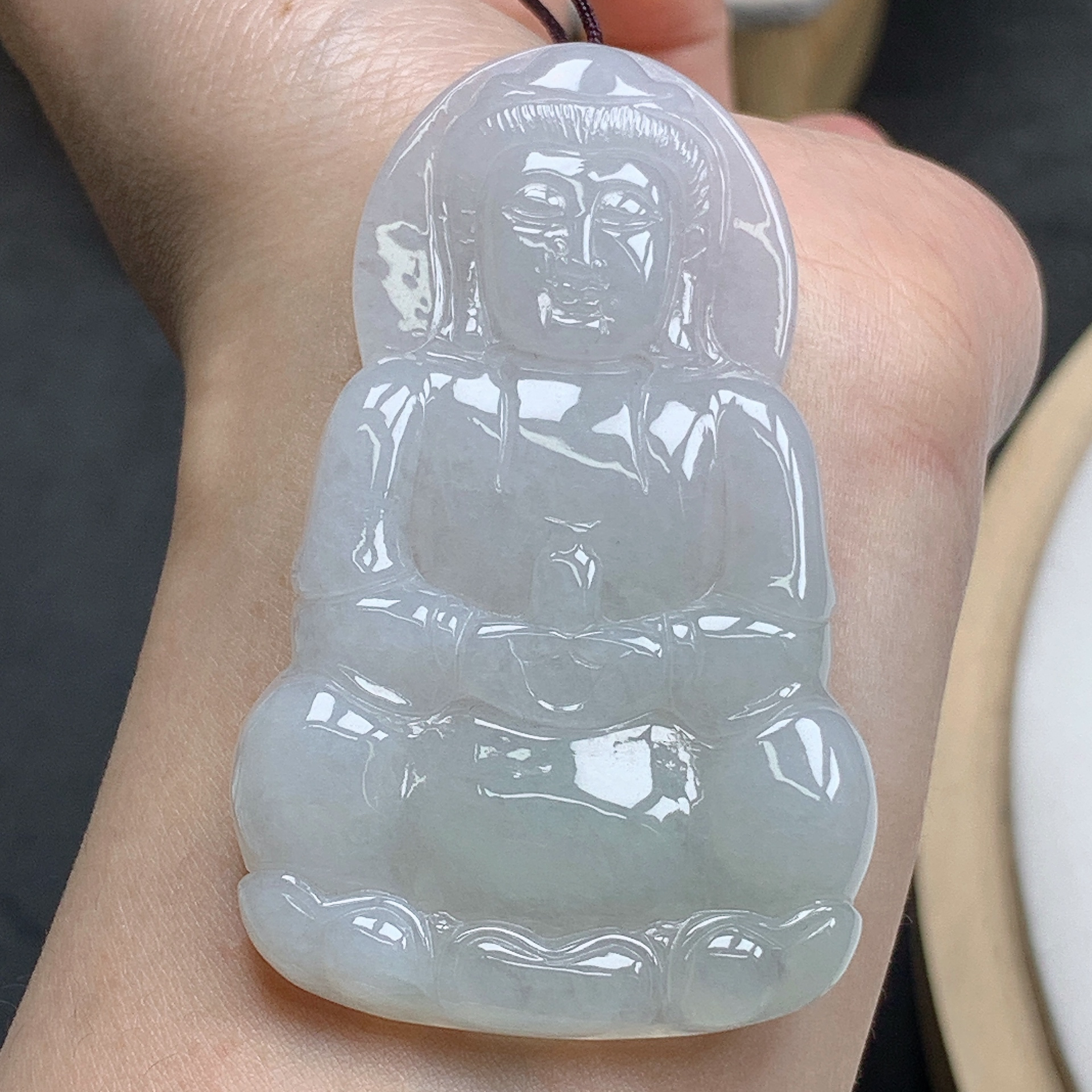 缅甸天然A货翡翠细糯正装观音吊坠