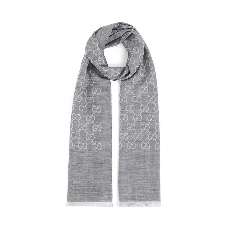 GUCCI/古驰女士围巾 双G双面织花羊毛流苏围巾  165904