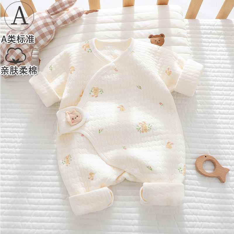 婴儿衣服宝宝连体衣无骨纯棉春秋夹棉保暖新生儿婴儿服包屁衣爬服