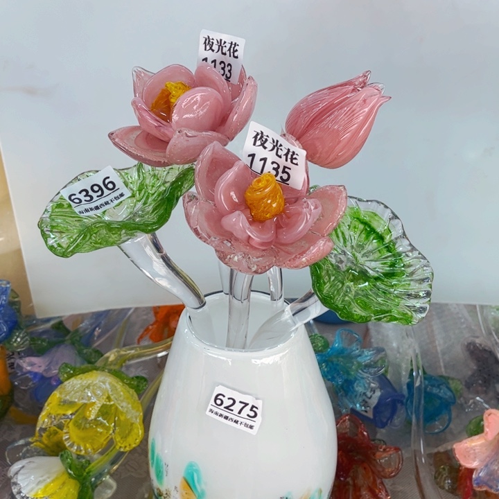 琉璃2夜光荷花2荷叶1荷包，带花瓶6275
