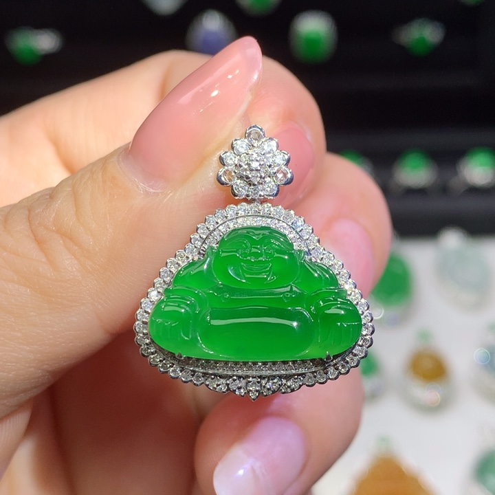 翡翠吊坠(不含链)18K金镶嵌