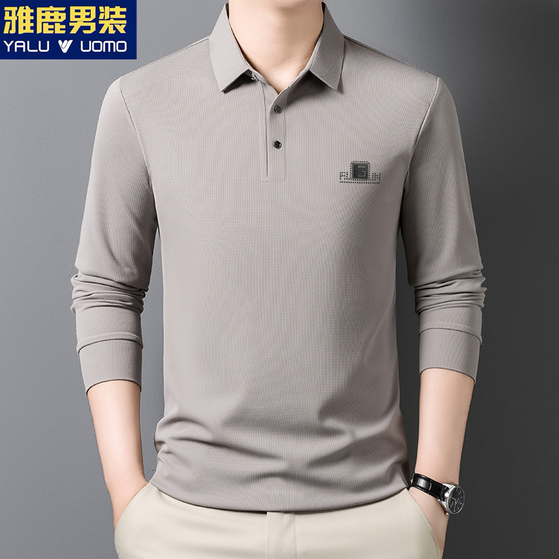 【高奢品质POLO衫】雅鹿男装秋季华夫格男士商务翻领百搭长袖衬衣