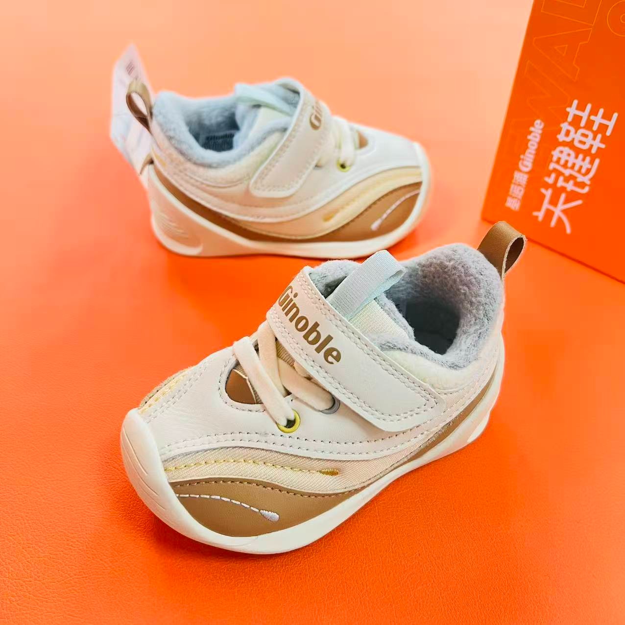 38号链接基诺浦瘦脚男宝厚绒学步鞋透气软底