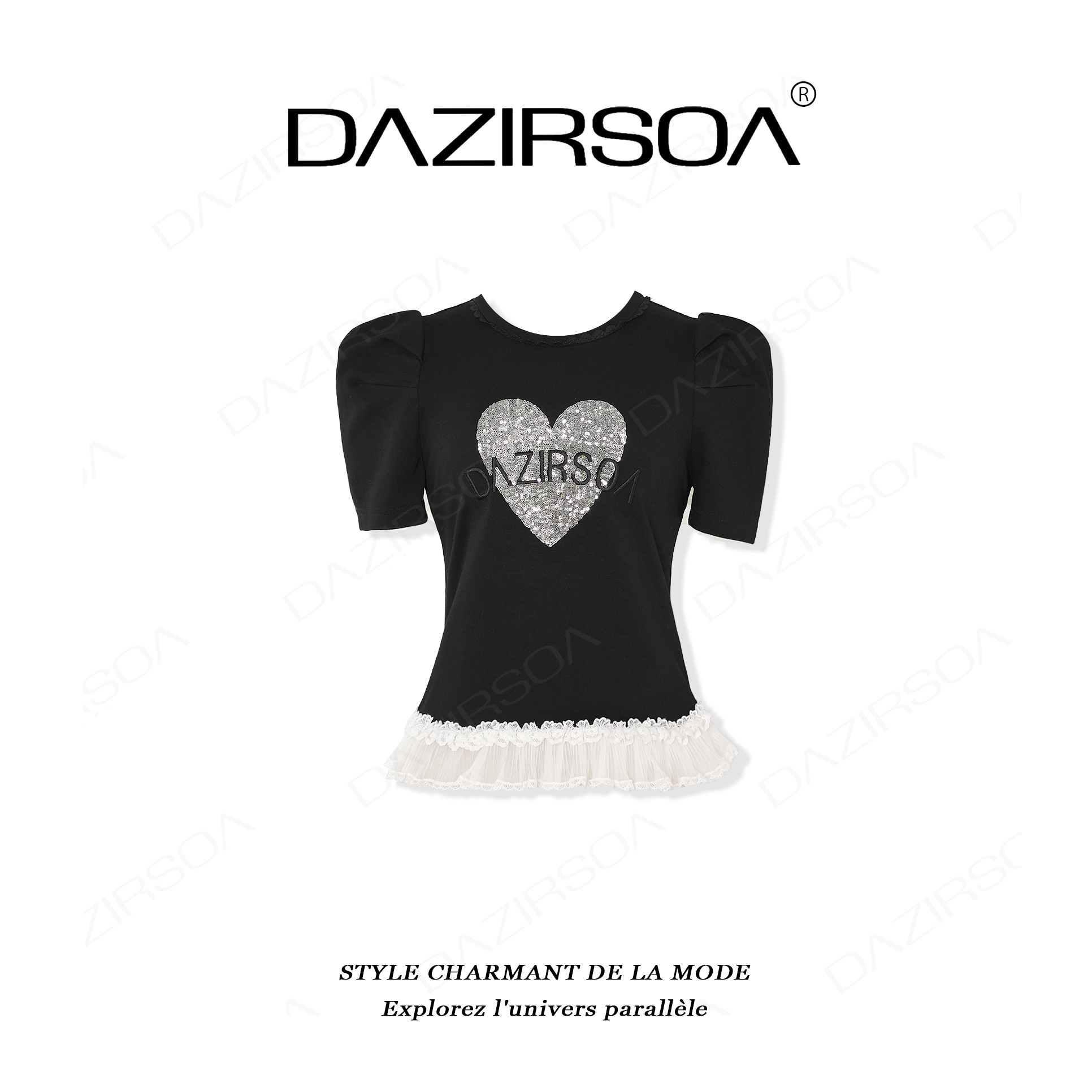 “轻舞春裳”时尚百搭拼接法绣亮片爱心个性上衣 Y011