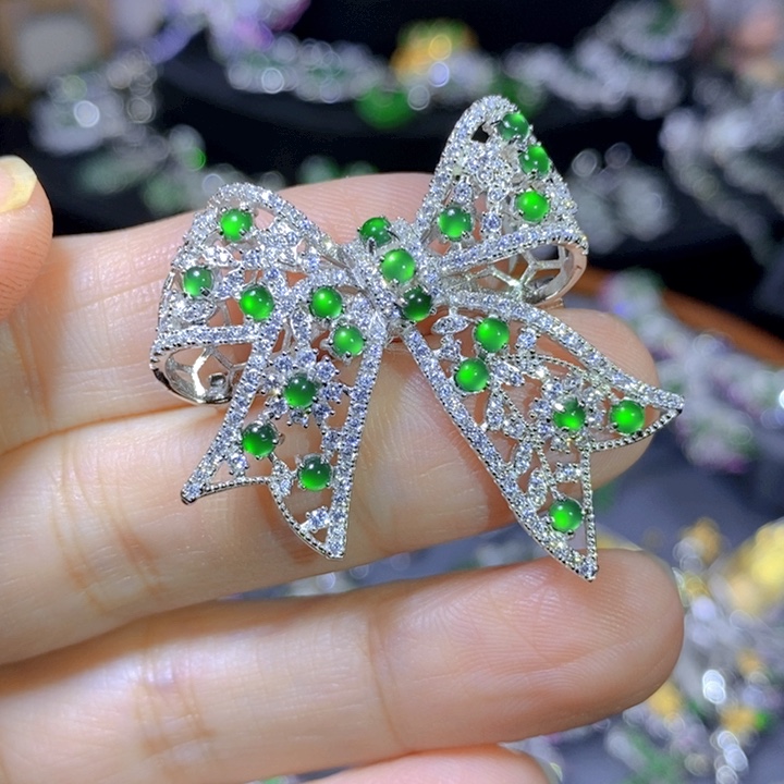 翡翠戒指银S925镶嵌天然翡翠