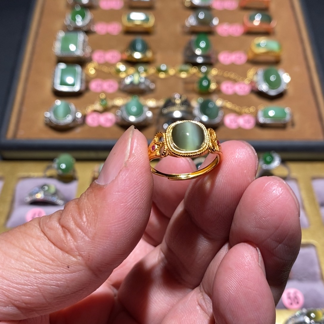 和田玉（碧玉）戒指银S925镶嵌