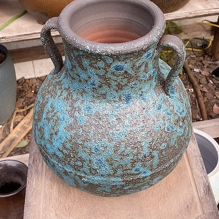 紫砂花盆口13.5高度28.5手工窑变色