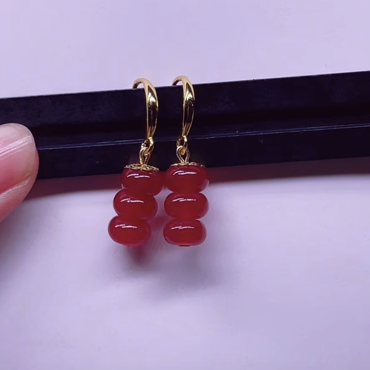 合金石英石耳饰 M572-精品红色算盘珠耳钩