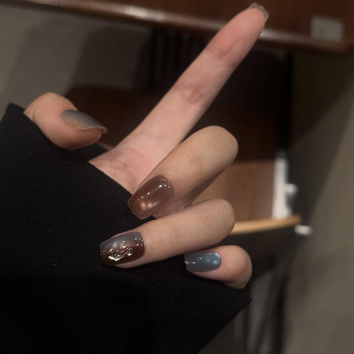 38】晕染秋的ins碎钻猫眼短款显白手工穿戴美甲片（全店3单飞