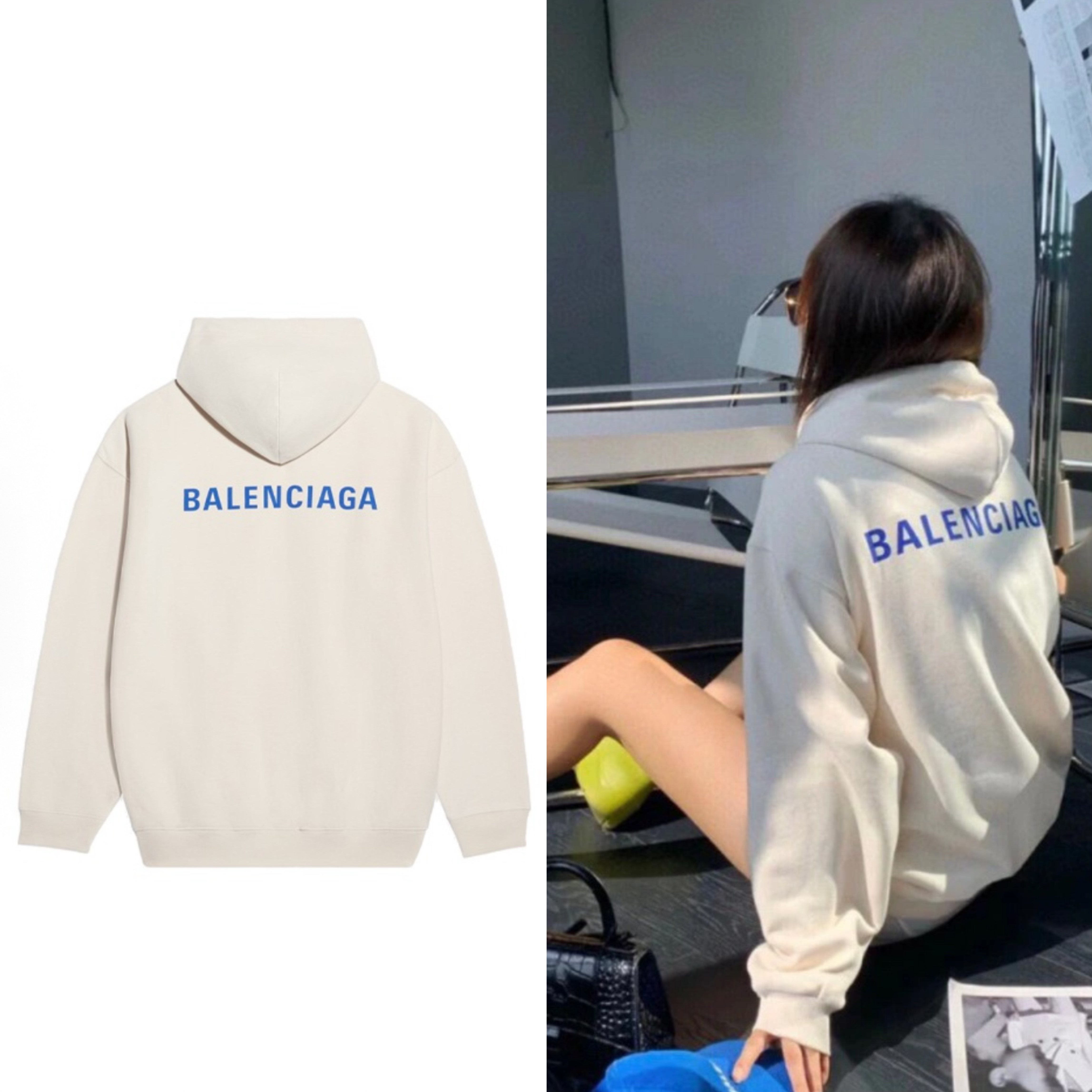 全新未使用 Balenciaga/巴黎世家 米白宽松男女同款连帽卫衣帽衫