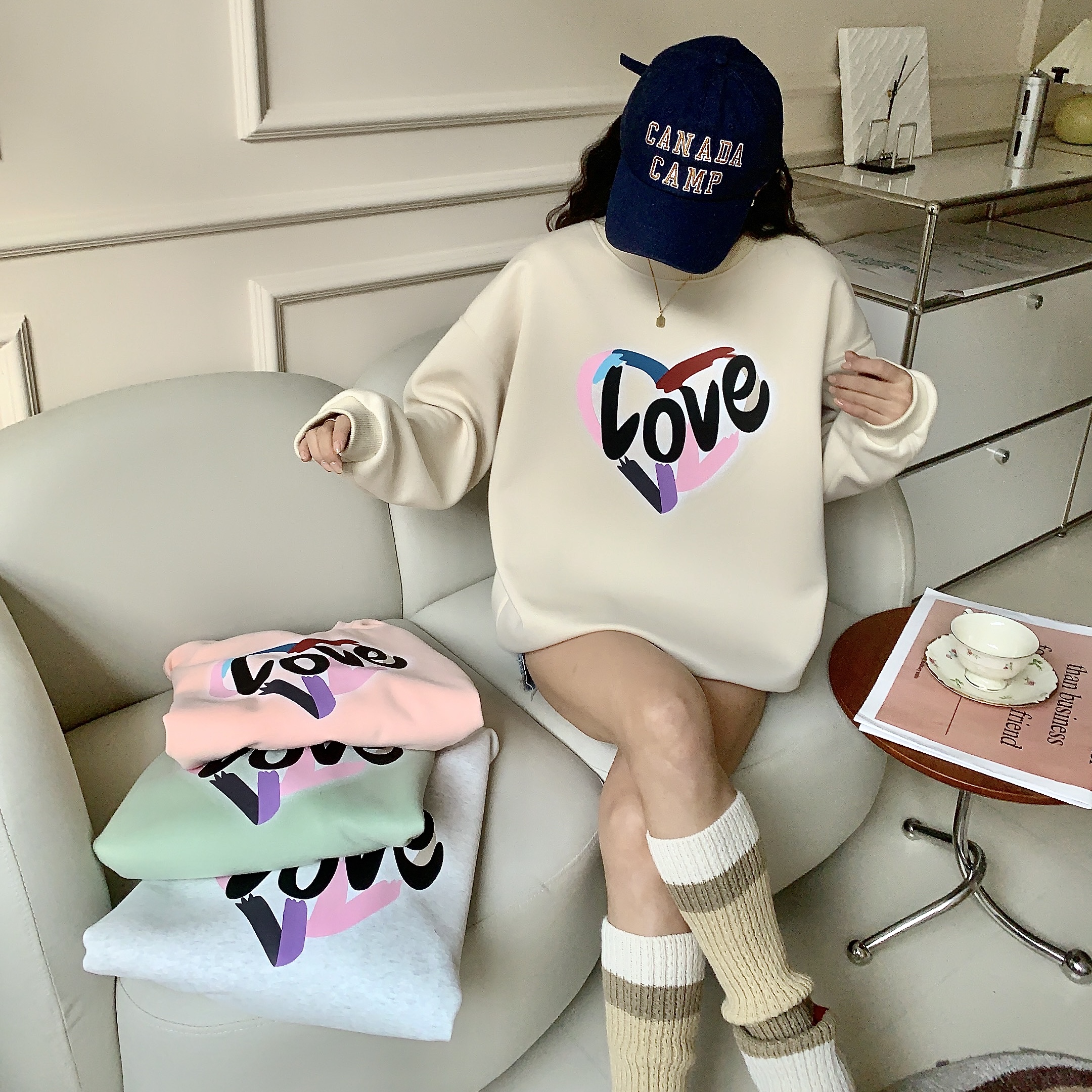 直播间扣号专用印花卫衣上衣